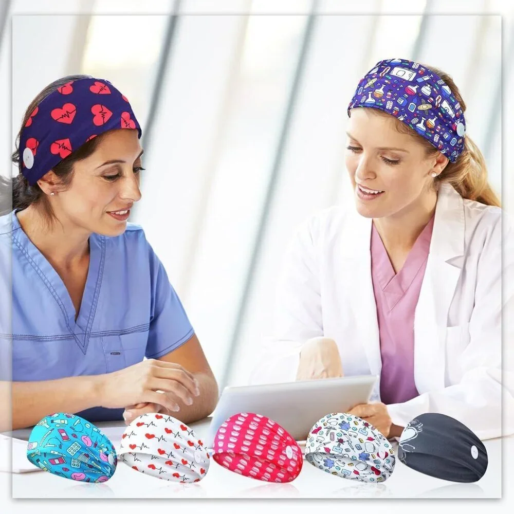 Nursing Headbands Cotton Polyester Elastic Non Slip With Buttons for Masks